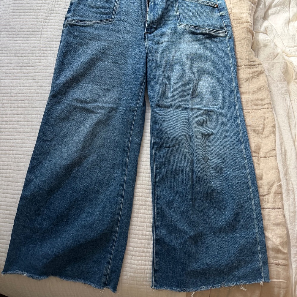 Paige Anessa Petite Wide Leg Cropped Jeans, Size 32 Petite, Sunnie Distressed - Picture 9 of 10